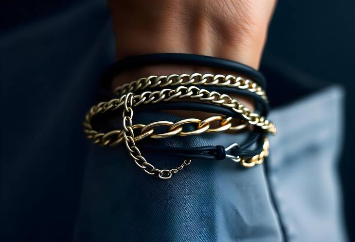 Stylish Chain Bracelets on Black Charcoal A CloseUp View